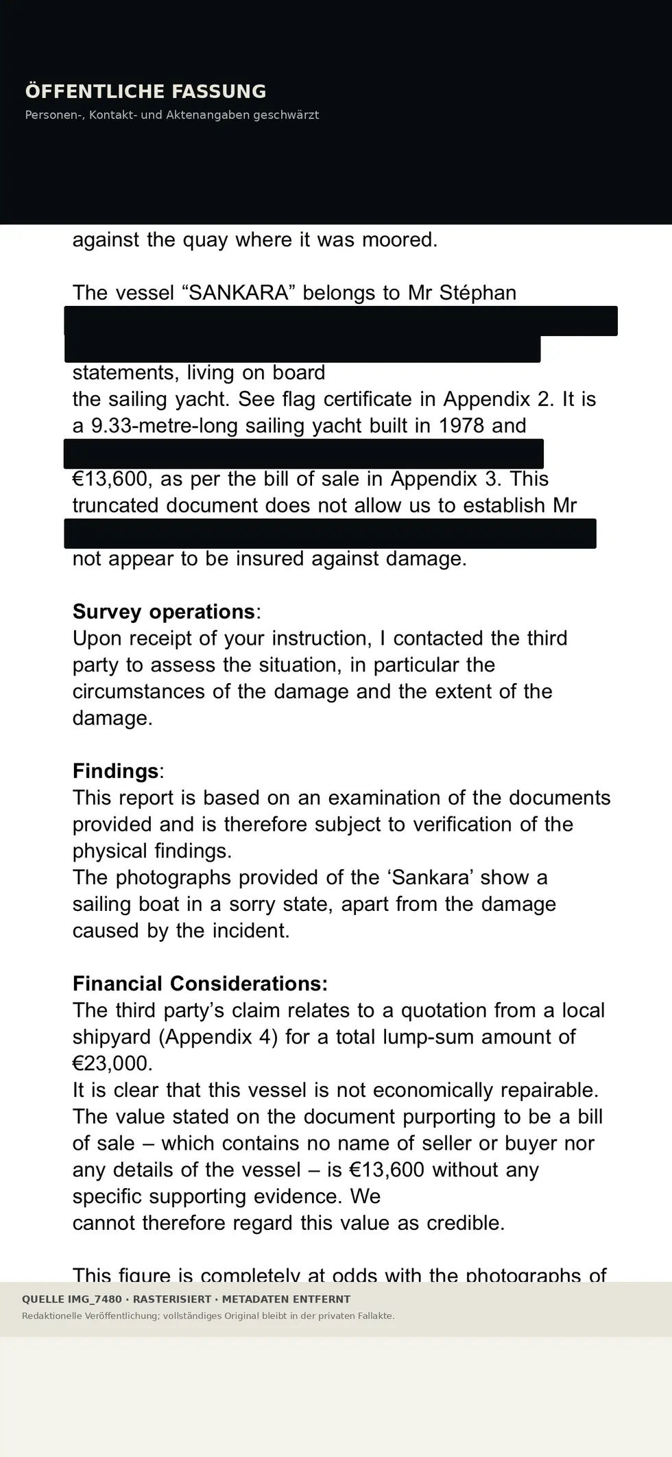 Documents et photographies après la collision